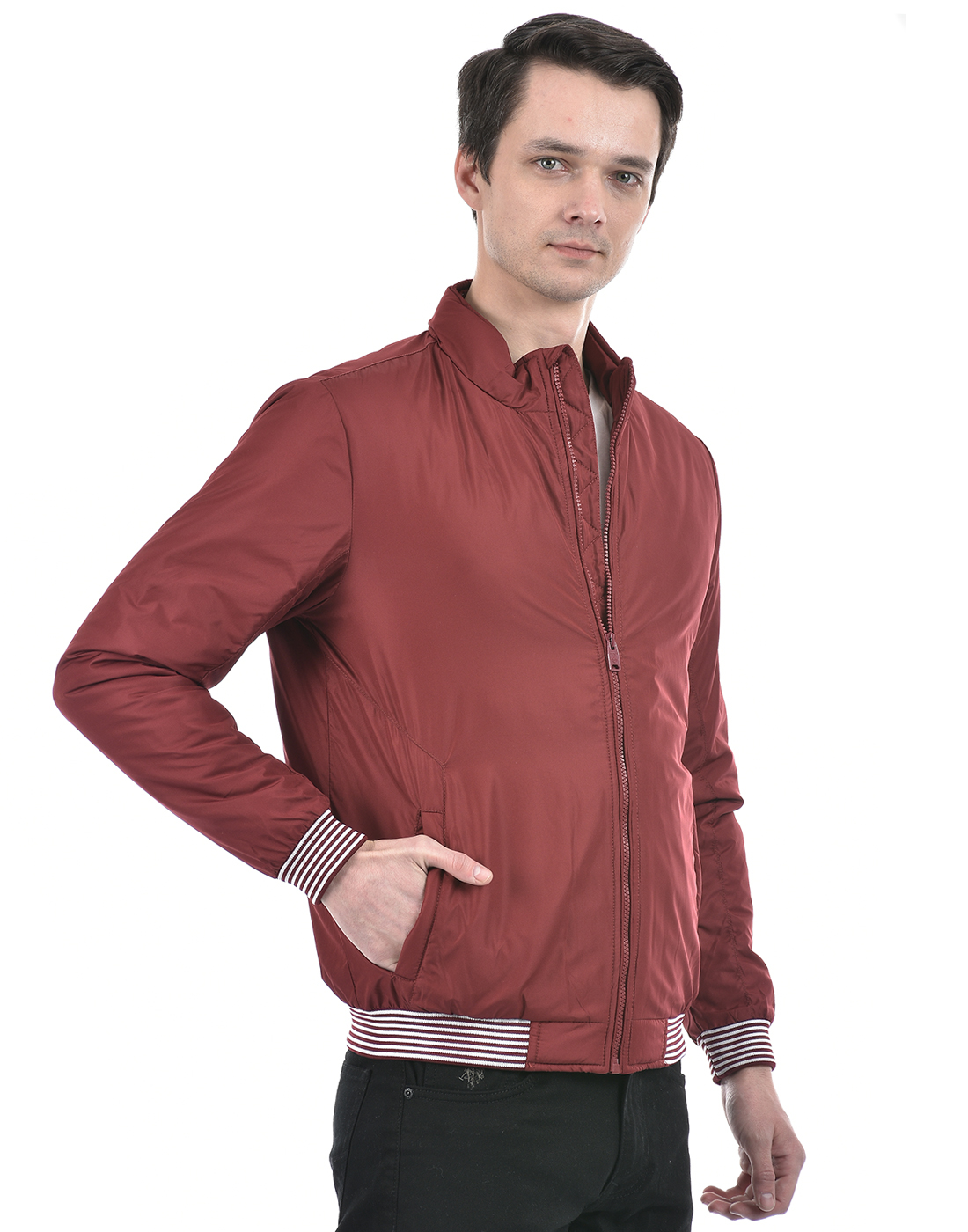 Numero Uno Men Striped Maroon Jacket